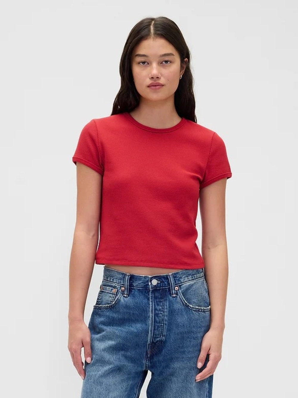 GAP Red Ribbed Short-Sleeve Crop Tee
